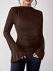 Women's Autumn-Winter Pleated Base Layer Top with Flare Sleeves and Half High Neck