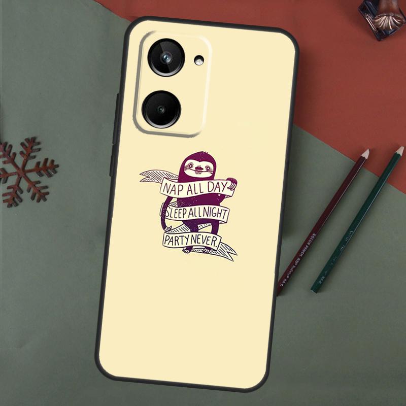 Cute Lovely Cozy Sloth Animal Case For Realme C75 C65 C67 C71 C63 C61 C55 C51 C53 C35 11 12 13 14 15 Pro Plus GT6 GT7 Pro
