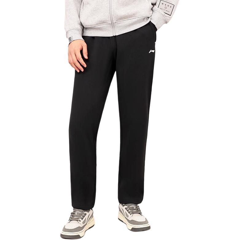 Li Ning Sports Lifestyle Series Solid Color Low Waist Drawstring Straight Leg Knit Sports Pants Men bottoms Black AKLTD49-1