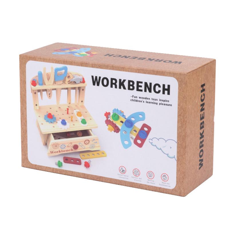 Children s Wooden Multi-functional Workbench Toy - Nut Assembly, Hands-on Education, and Fun Building Blocks
