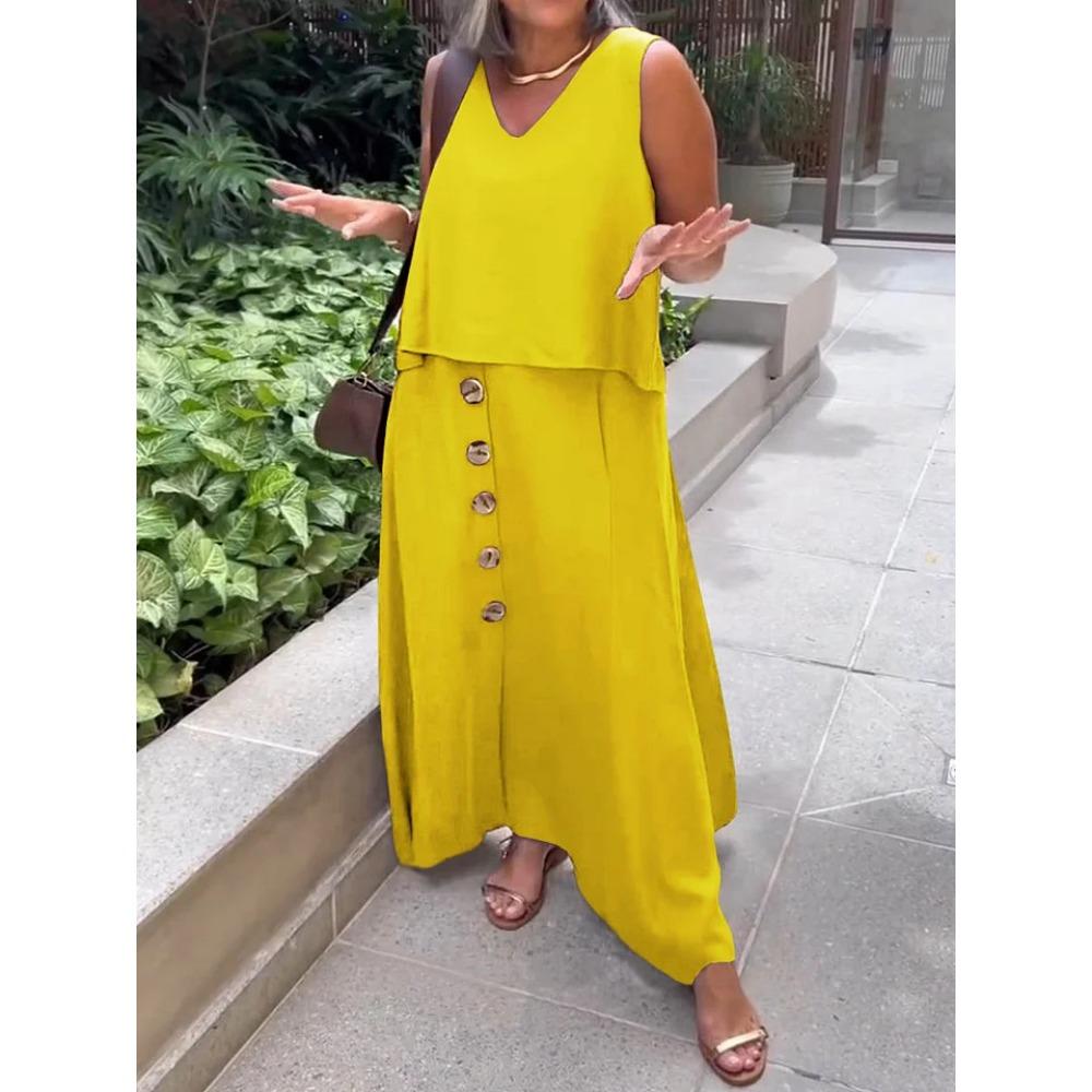 Women's Fashionable Casual Loose Sleeveless Plus-size Dress Set