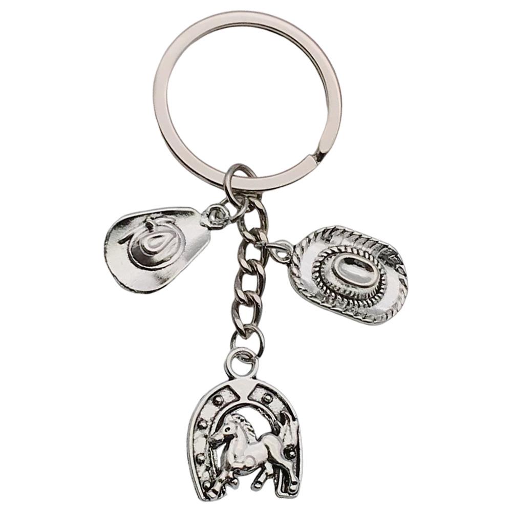 Antique Silver Horse Hoof Cowboy Hat Keychain - Creative Zinc Alloy Backpack Ornament & Gift Pendant