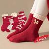 5Pairs Bowknot Children New Year Socks Stripe Kids Hosiery Fashion Cartoon Red Socks  Gifts