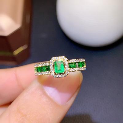 Colombian Emerald Imitation Rings for Women Elegant Open Band Stackable Ring with Diamonds