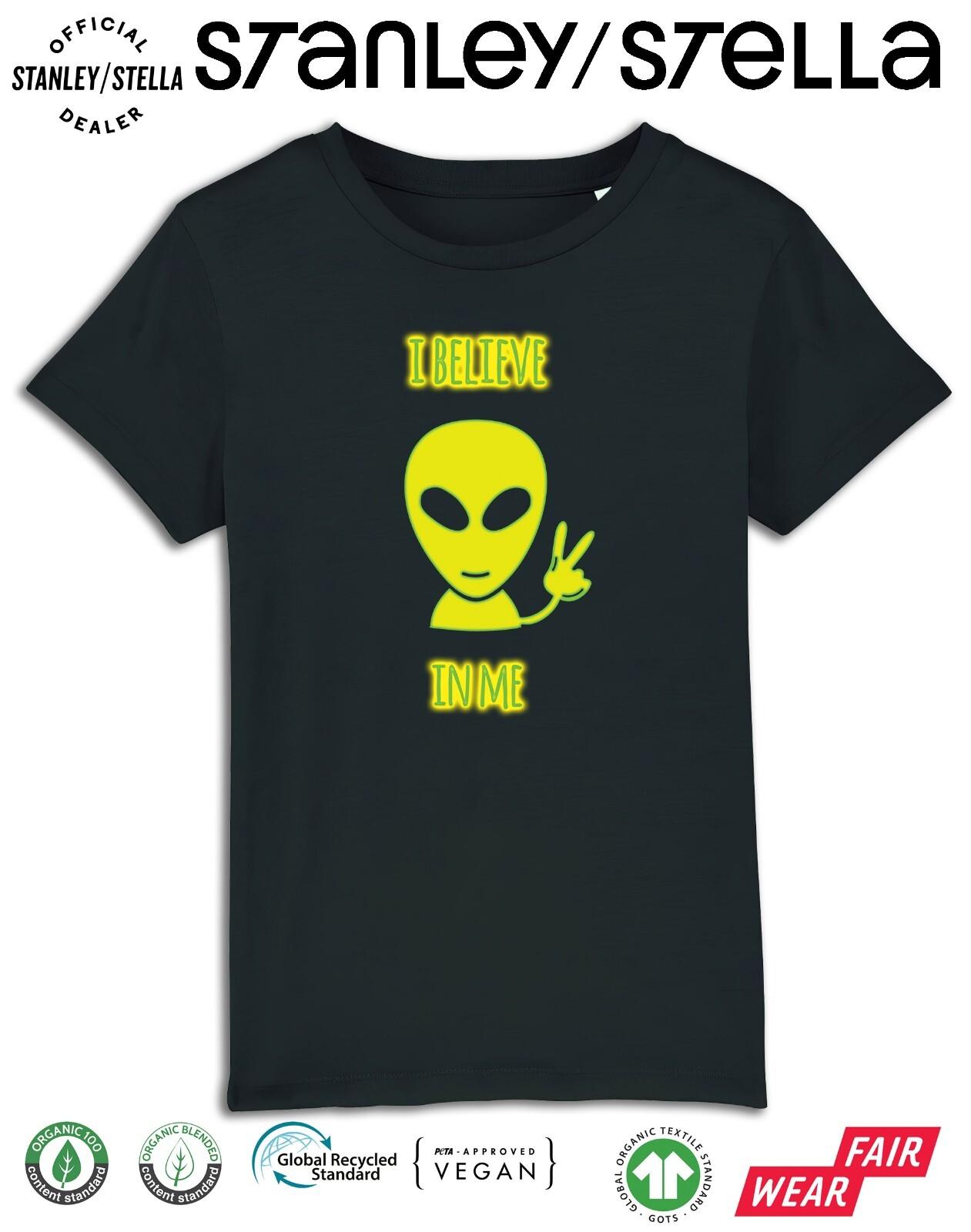 ALIEN I Believe In Me T-Shirt Mens Womens Tees Top Funny UFO Space Cotton Boys Girls Tee S