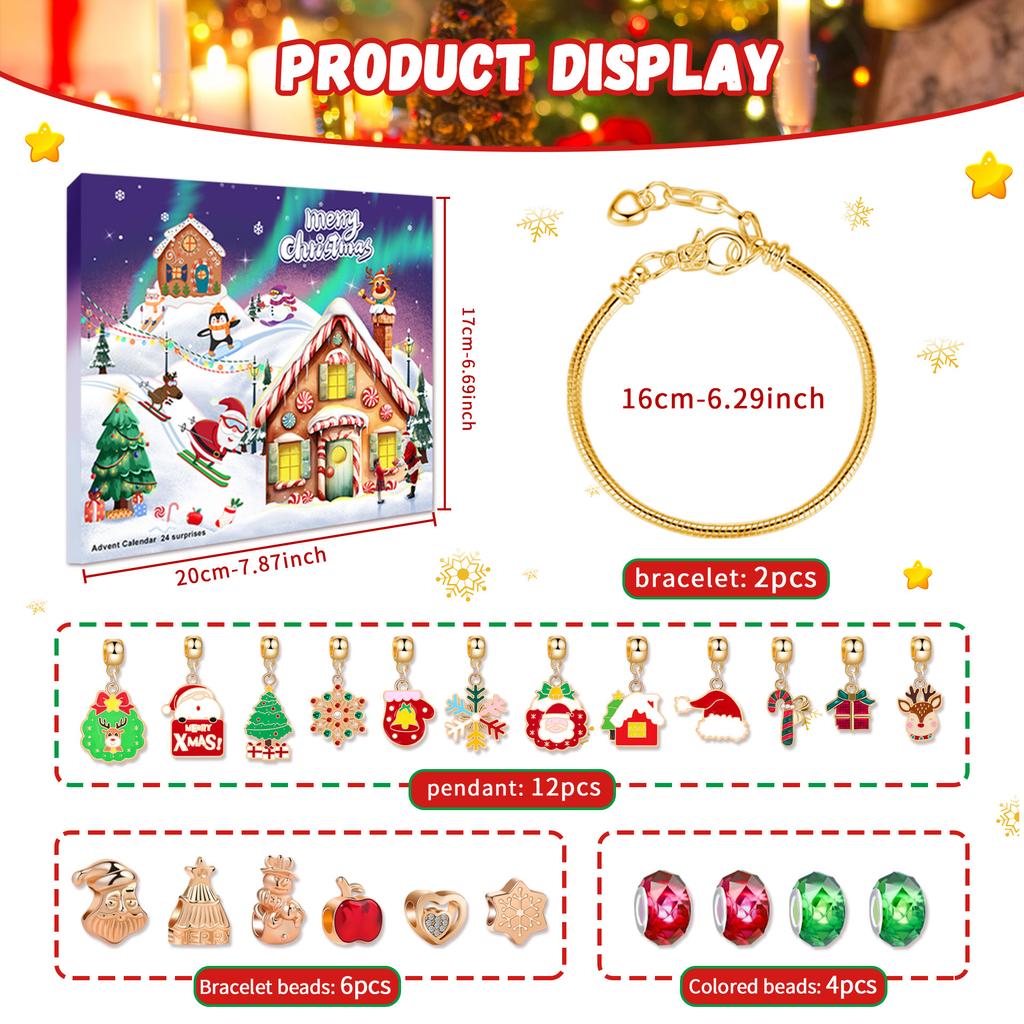 2025 Christmas Advent Calender Gift Box Creative DIY Snowman Santa Claus Bracelet Countdown Calendar Box for Girls New Year Gift