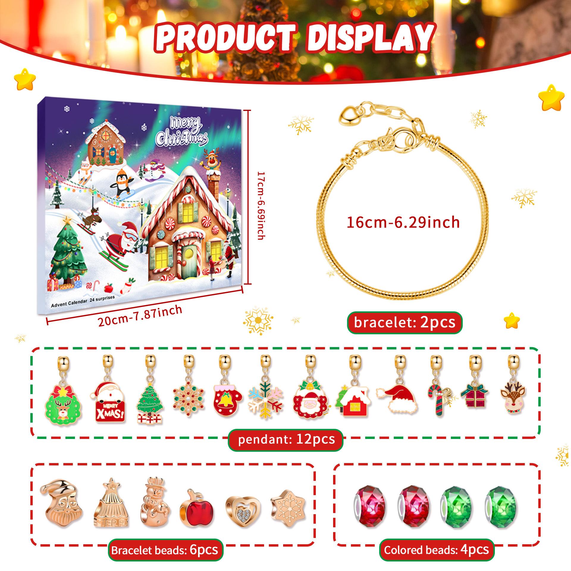 

2025 Christmas Advent Calender Gift Box Creative DIY Snowman Santa Claus Bracelet Countdown Calendar Box for Girls New Year Gift