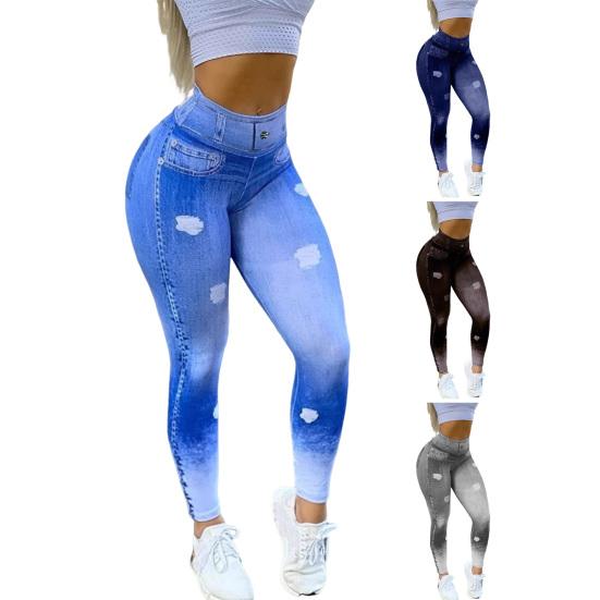 Women Leggings High Waist Slim Fit Soft Stretchy Yoga Pants Hip Lift Imitation Jeans Pants Casual Activewear