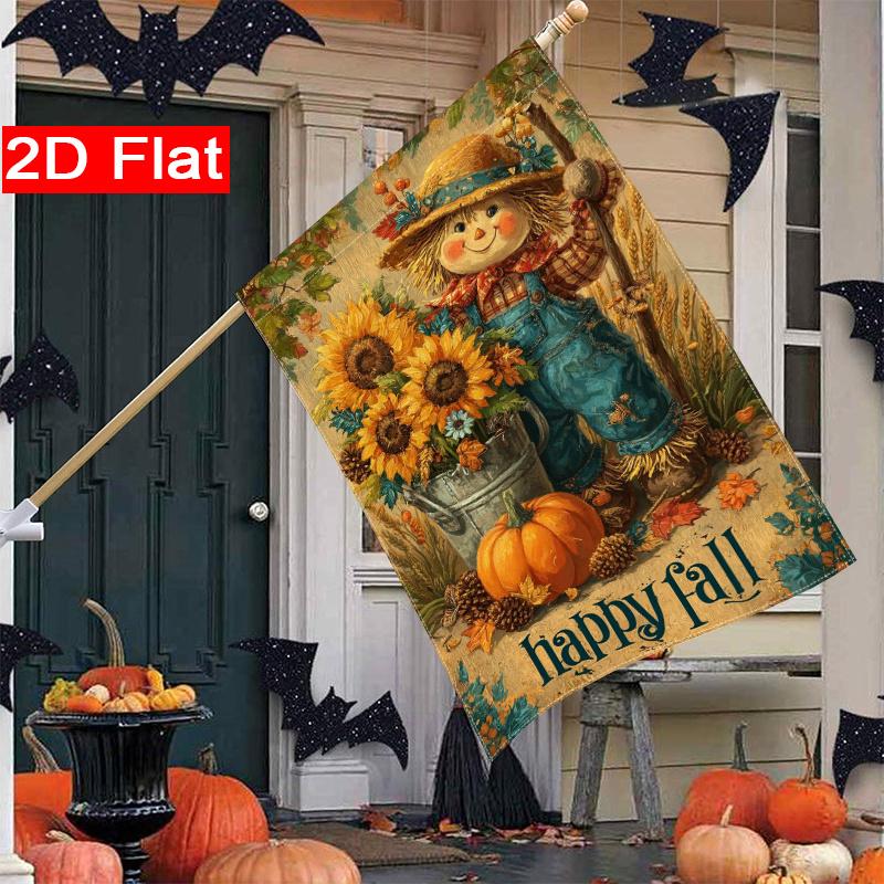 2D Flat, 2D Flat Happy Thanksgiving Autumn Scarecrow Sunflower Garden Flag_4-28x40 Inch Outdoor Garden Flag Double-sided Home Decoration Courtyard Dec