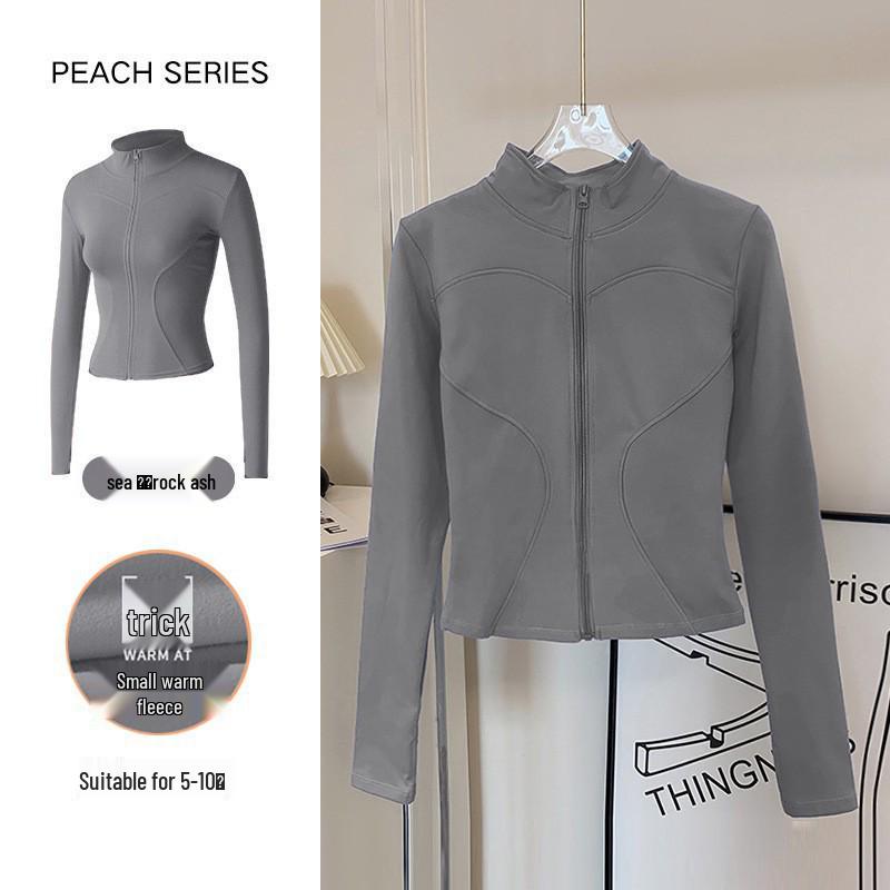 Women's Autumn Stand Collar Pilates Yoga Jacket: Plus Velvet, Quick Dry, Long Sleeve, Zipper Fitness Top for Running and Active Wear