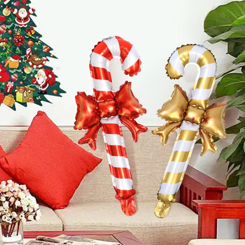 Christmas Candy Cane Balloon Large Inflatable Golden Bow Handheld Balloons Children Gifts Home New Year Party Decoration Supply