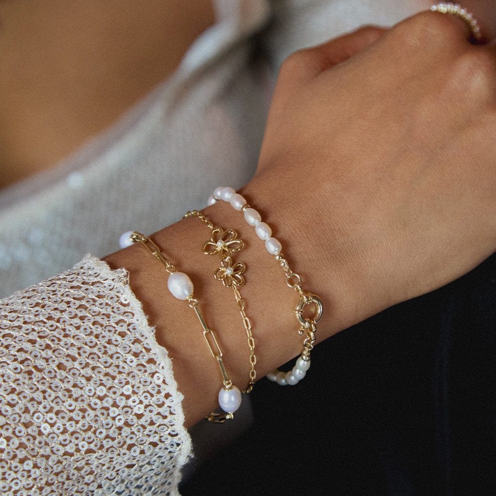 Exquisite 18K Gold Plated Double Flower Bracelet for Women Grils Minimalist Adjustable Stainless Steel Chain Link Bracelets Gift