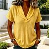 Women V-Neck T-Shirt Short Sleeve Solid Color Summer Blouse Loose Fit Fashionable Collared Casual Tee for Work Party Date Wear