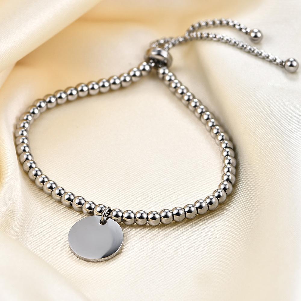 Adjustable Titanium Steel 15MM Round Beads Couple Bracelet