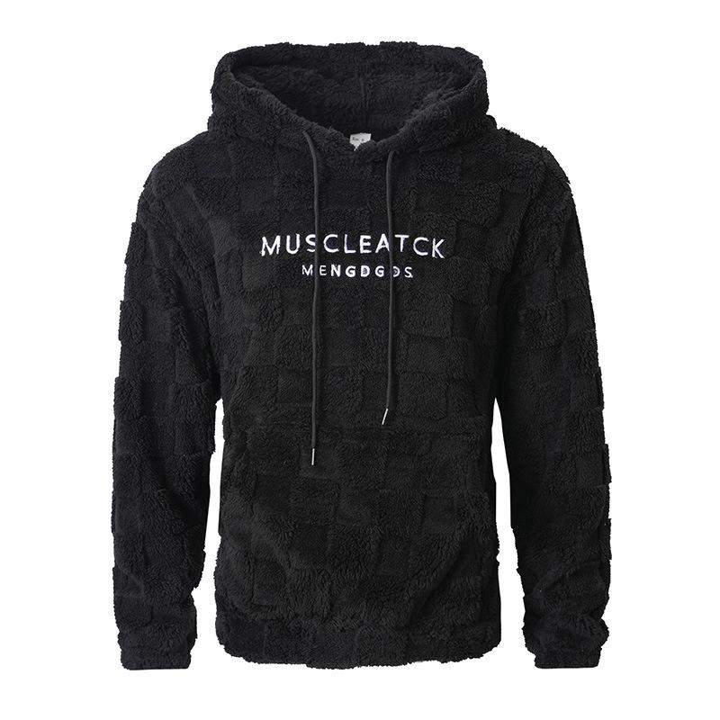 2025 Autumn/Winter Men s Embroidered Fur Hoodie with Drawstring S