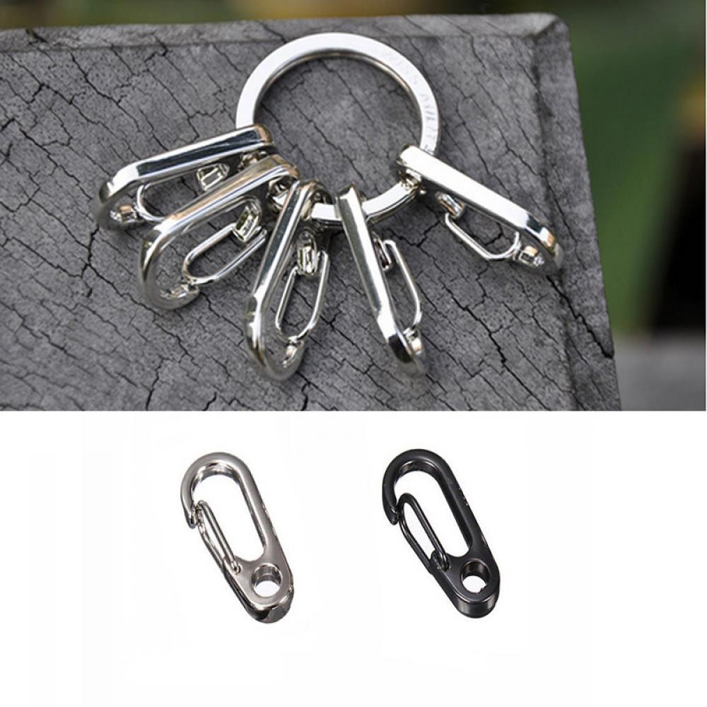 Pair EDC Clip Tool Keyring Spring Buckle Stainless Steel Carabiner Split Ring