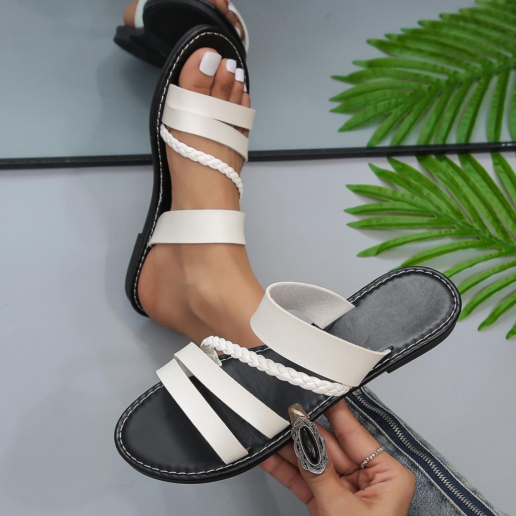 Summer Women's Slippers Large Size One-line Women's Slippers Flat Shoes Comfortable Beach Women's Sandals