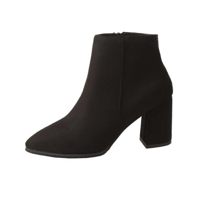 Suede short boots for women 2025 autumn and winter new item pointed toe thick heel women's high-heeled fashion boots