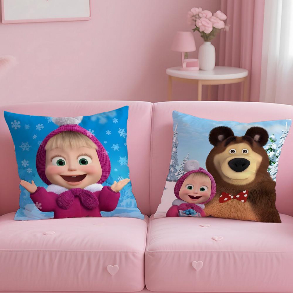 Kreskówka M-Masza i Niedźwiedź Poszewka na Poduszkę Wygodna Dwustronna Poszewka Idealna do Samochodu Sofy Sypialni i Nie Tylko