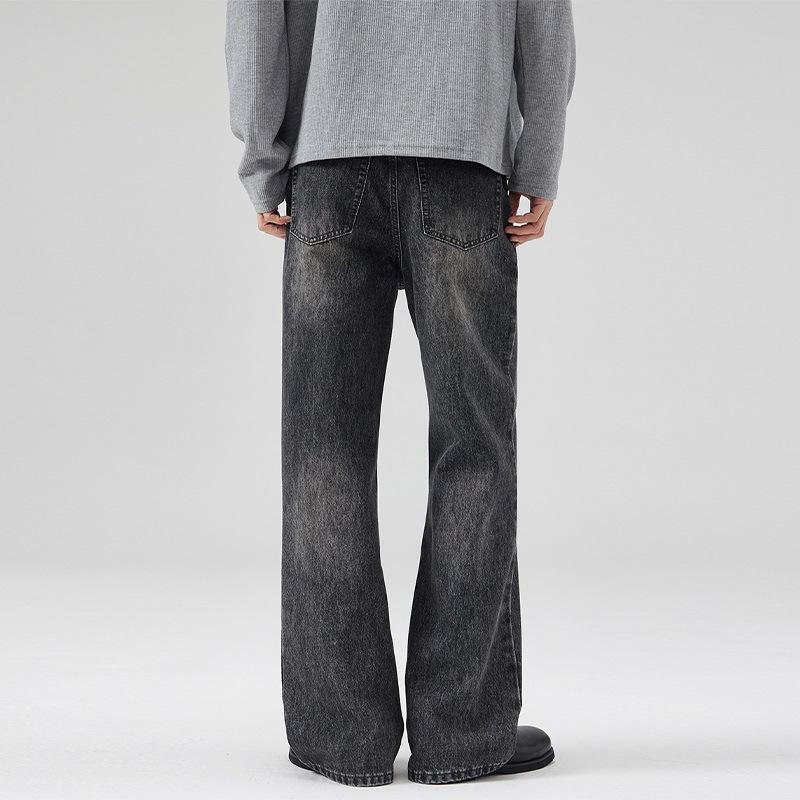 Spring and Summer American Fried Gray Black Beef Lightning Jeans Men's Straight Loose Trousers