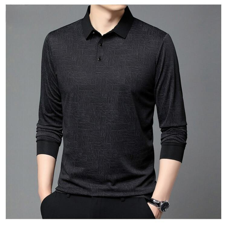 Men's Autumn Lapel Ice Silk Breathable Long-sleeved Men's T-shirt Solid Color Casual All-match Thin Men's Polo Shirt