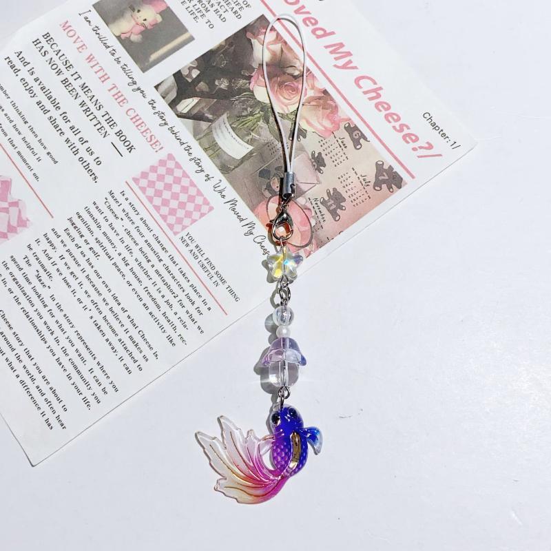 Aesthetic Gradient Goldfish Phone Charms With Shiny Star And Bead Decor Perfect For Phone Decoration Bag Pendant Girls Gift