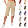 Women High Waist Straight Leg Yoga Shorts with Pockets Casual Athletic Knee Length Biker Pants for Workout Lounge Gym Running Walking