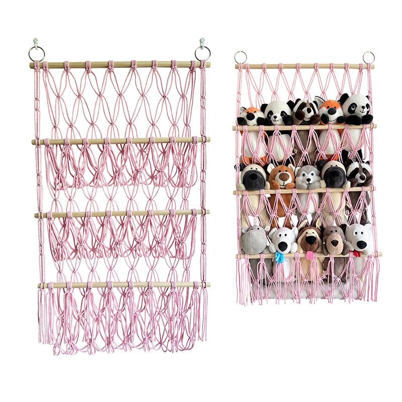 Bohemian Style 3 Layers Toy Storage Net Rope Woven Storage Basket For Plush Doll Wall Decoration Toys Organizer Bags Net Pocket