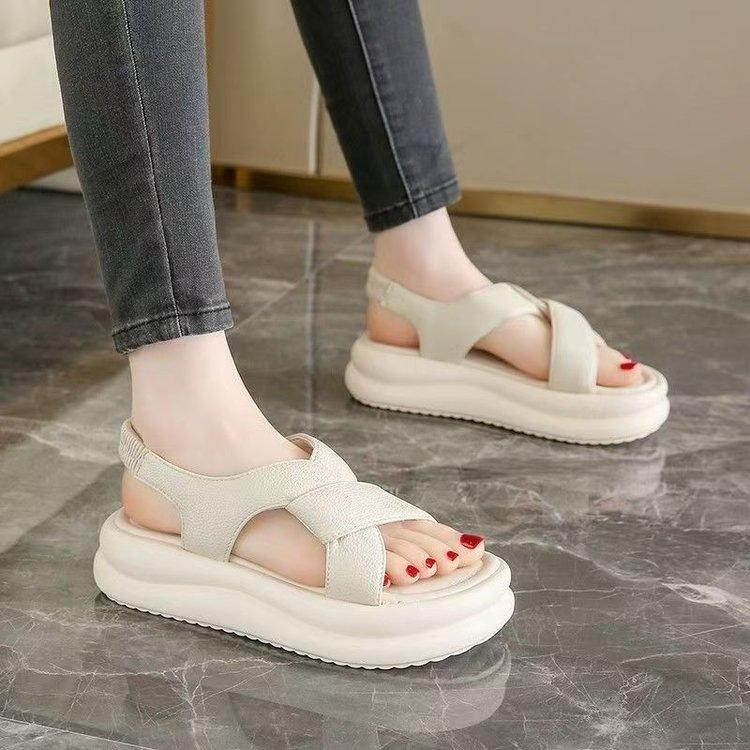 Rome with skirt sandals women's summer wear 2025 new fashion fairy style thick sole heightening high-end beach shoes