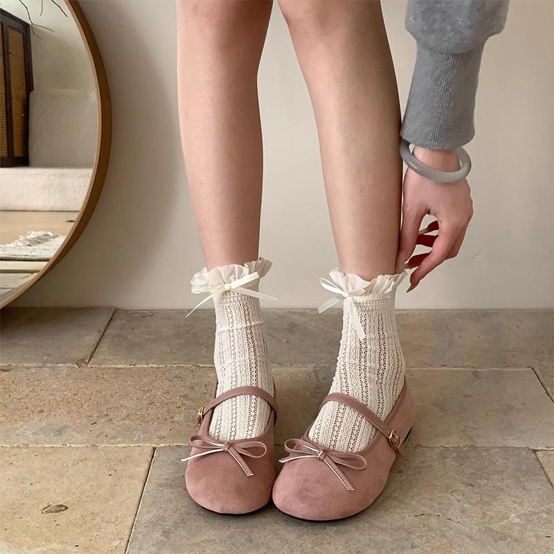 Butterfly-knot Flats Women Mary Jane Shoes Fashion Shallow Single Shoes Ladies Outdoor Dress Ballet Style Shoes