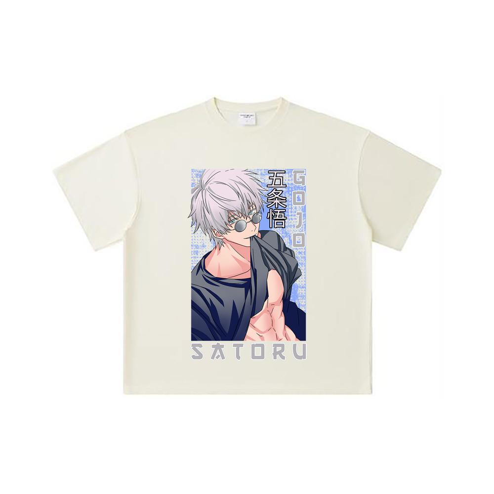 

260 GSM Double Yarn 32 Count 100% Cotton Jujutsu Kaisen V23 Gojo Print Unisex Heavy Cotton T Shirt S абрикосовый