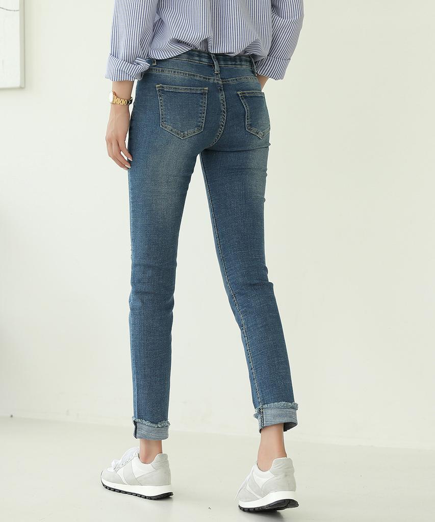 Ppaeppae Roll-Up Hem Secret Elastic Waist Stretch Skinny Denim Pants