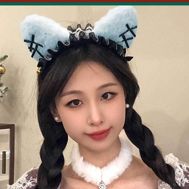 Anime Cats Ear Headband for Christmas Party Masquerades Maid Hairhoop Formal Event Hairdband Roleplay Costume Accessories