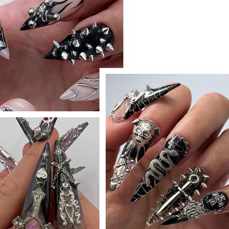 1000Pcs Retro Manicure Charms Punk Metal Rivet Nail Charms 3D Cone Nail Art Studs Stylish Alloy Nails Decoration Accessories