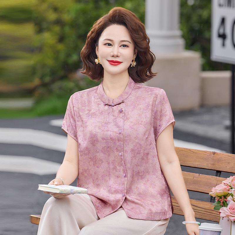 Summer 2026 Chinese-Style Chiffon Blouse for Middle-Aged Women