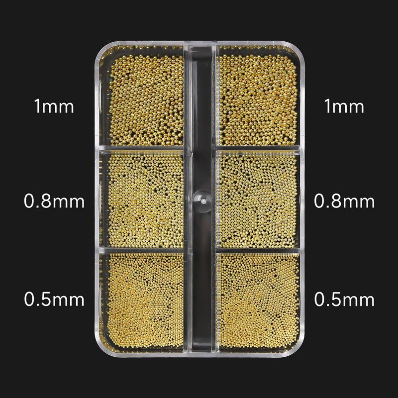 Мини-бусины из стали для декора ногтей - Золотые и Серебряные, 6 ячеек, Разные размеры.