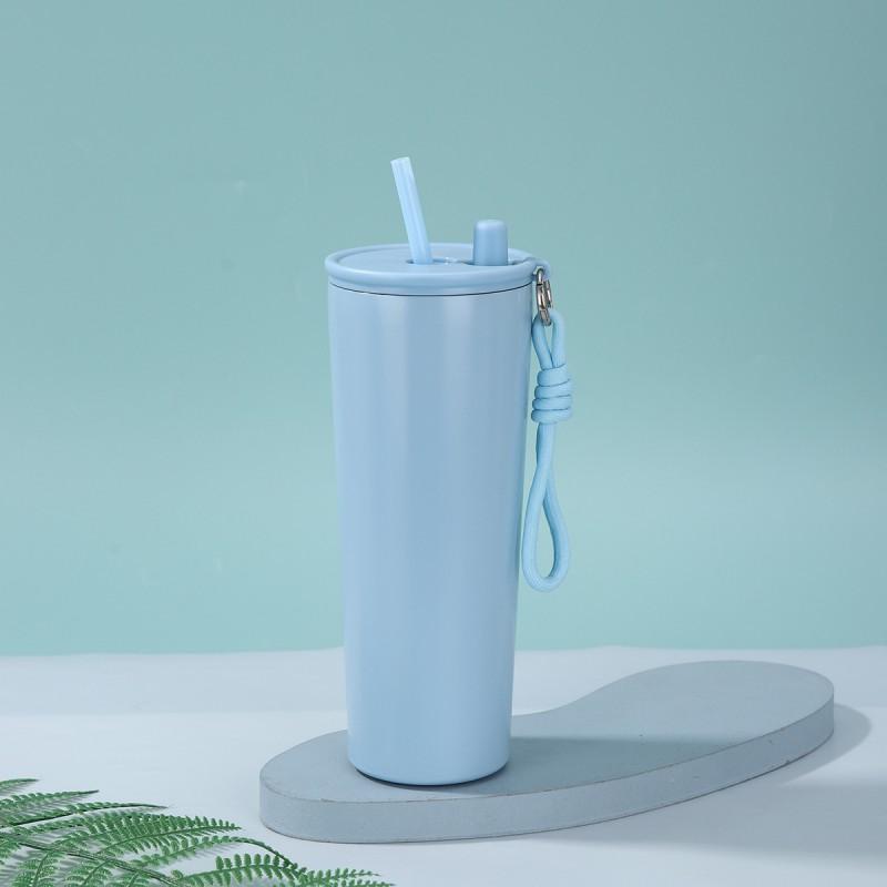 710ml Double Wall Vacuum Insulated Stainless Steel Water Bottle With Straw Carry Handle Outdoor Sports Travel