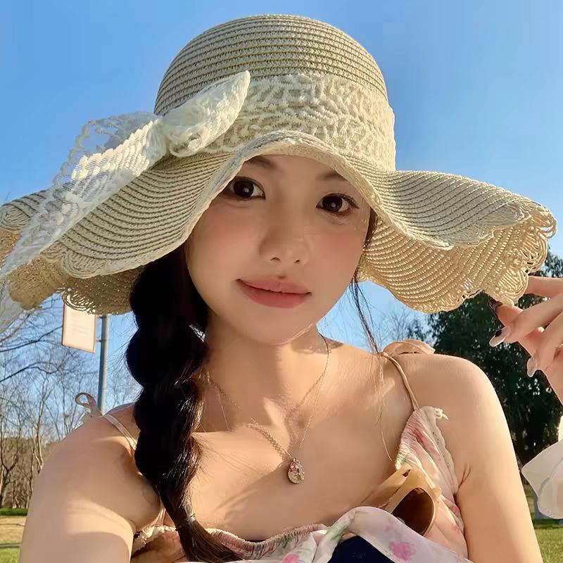 Lafite French big-brimmed beach hat seaside vacation sunscreen hat new hollow design sunshade straw hat women