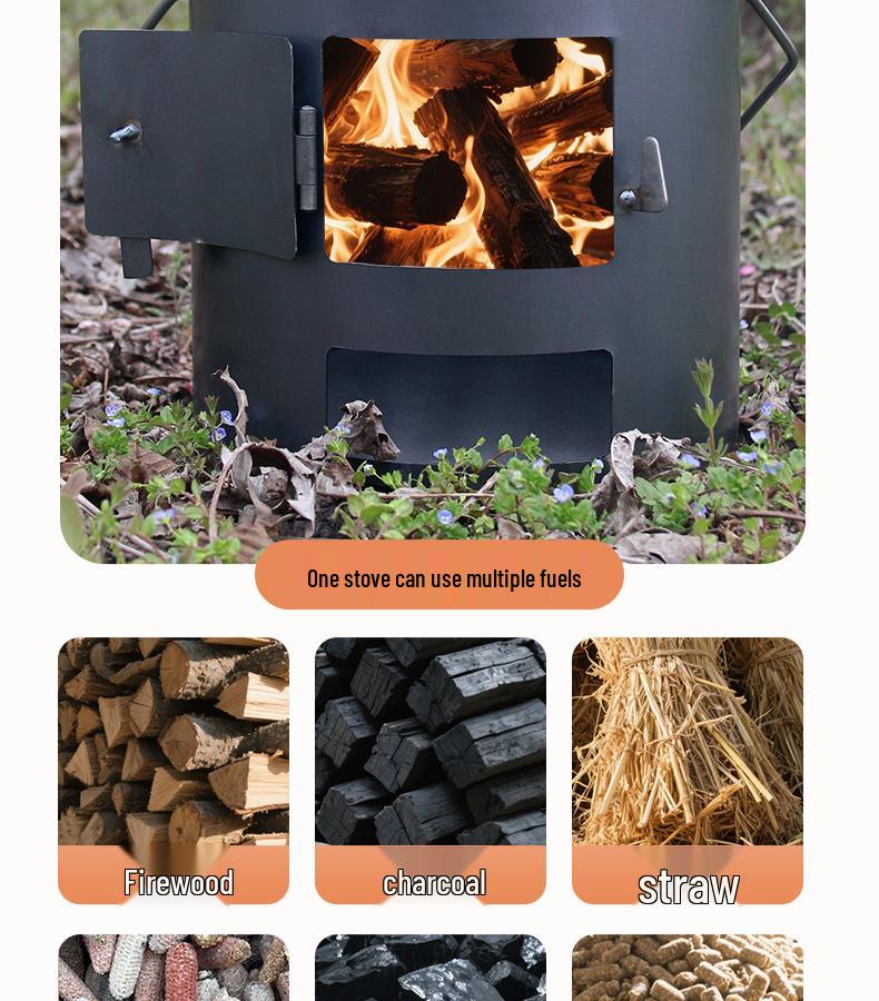Heavy-Duty Portable Firewood Stove for Outdoor Camping and Tea Brewing