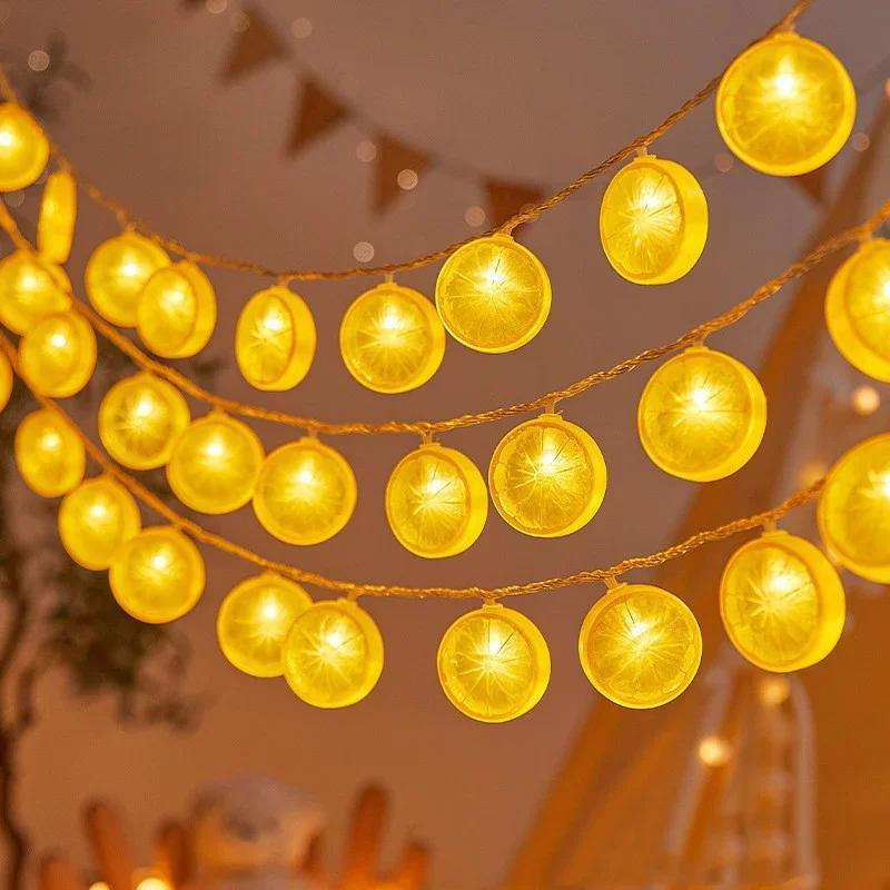 LED Lemon Garland Orange Slices String Light Yard Wedding Party Home Bedroom Shop Decoration Battery Lamps Holiday Lighting