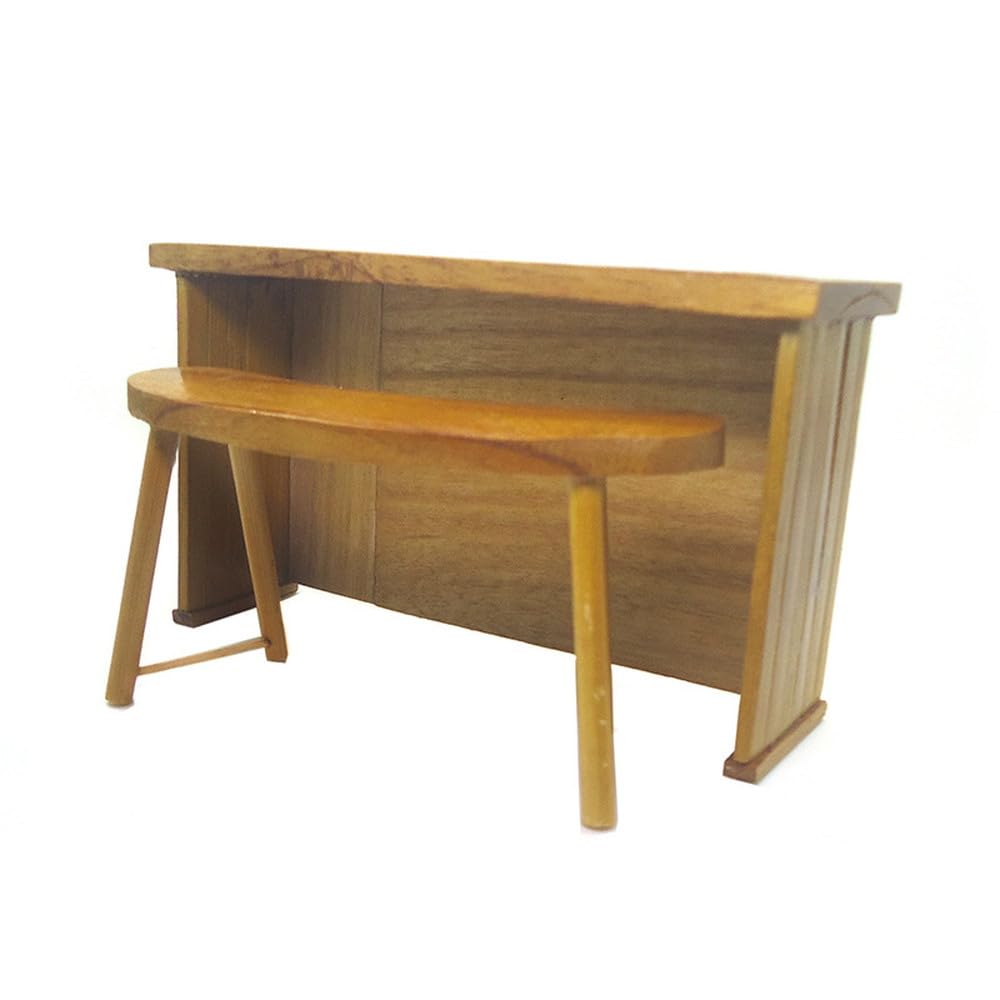 moin moin Miniature Furniture 112 Scale Table & Chair Set  Dollhouse Sofa Bench Bar Counter Cafe Single Retro Antique Brown Wood Wooden Doll