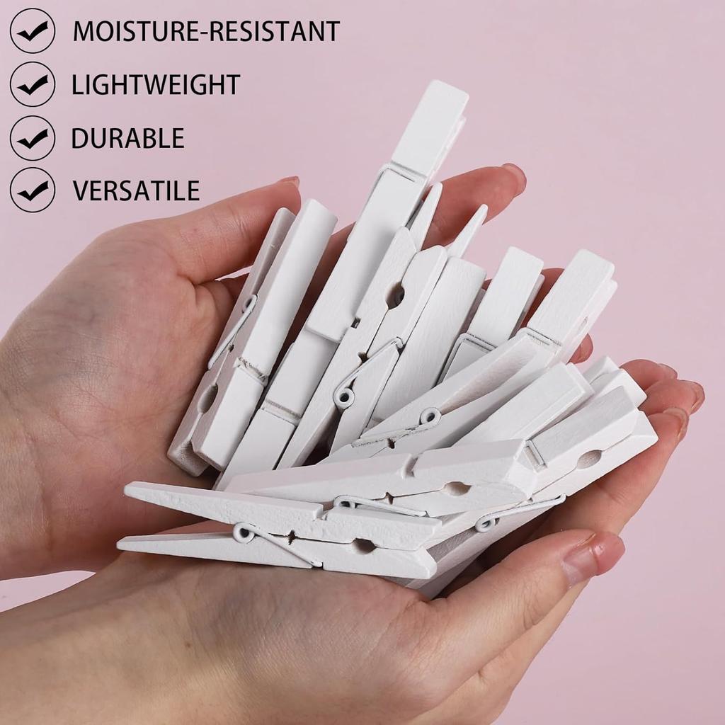 50Pcs White Wooden Clothesp, 2.9 inch Clothes P for Crafts, Natural Laundry Hanging Clips, DIY Cheer Pin