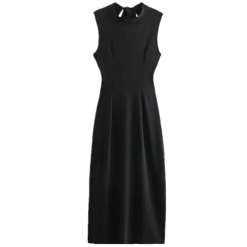 

Fashion Style 2024 Spring New Arrival Women s Refined Stylish and Versatile Sleeveless Shoelace Bare Back Mid Length Long Length Dress Black L