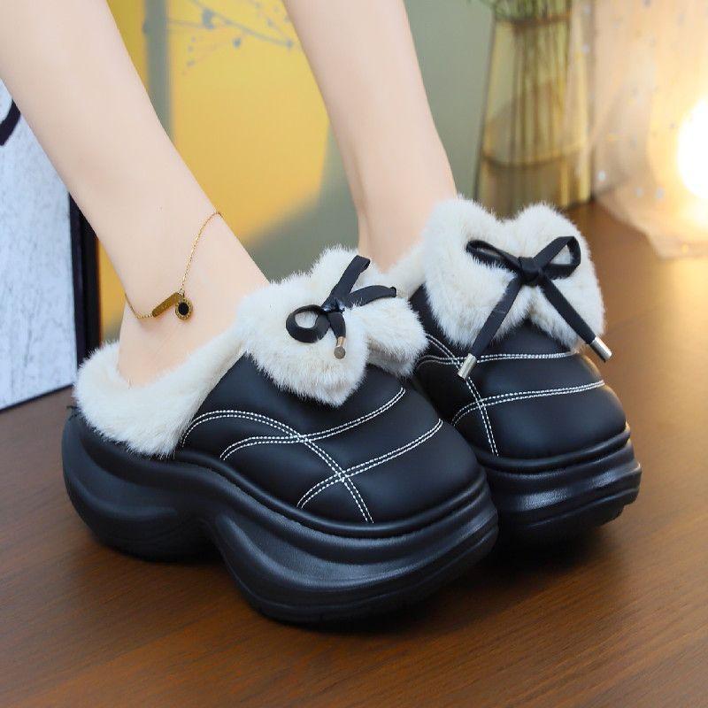 Fashion New high heeled slippers winter clogs shoes women's warm platform indoor outdoor slipper ladies fashion furry mule plush slipper