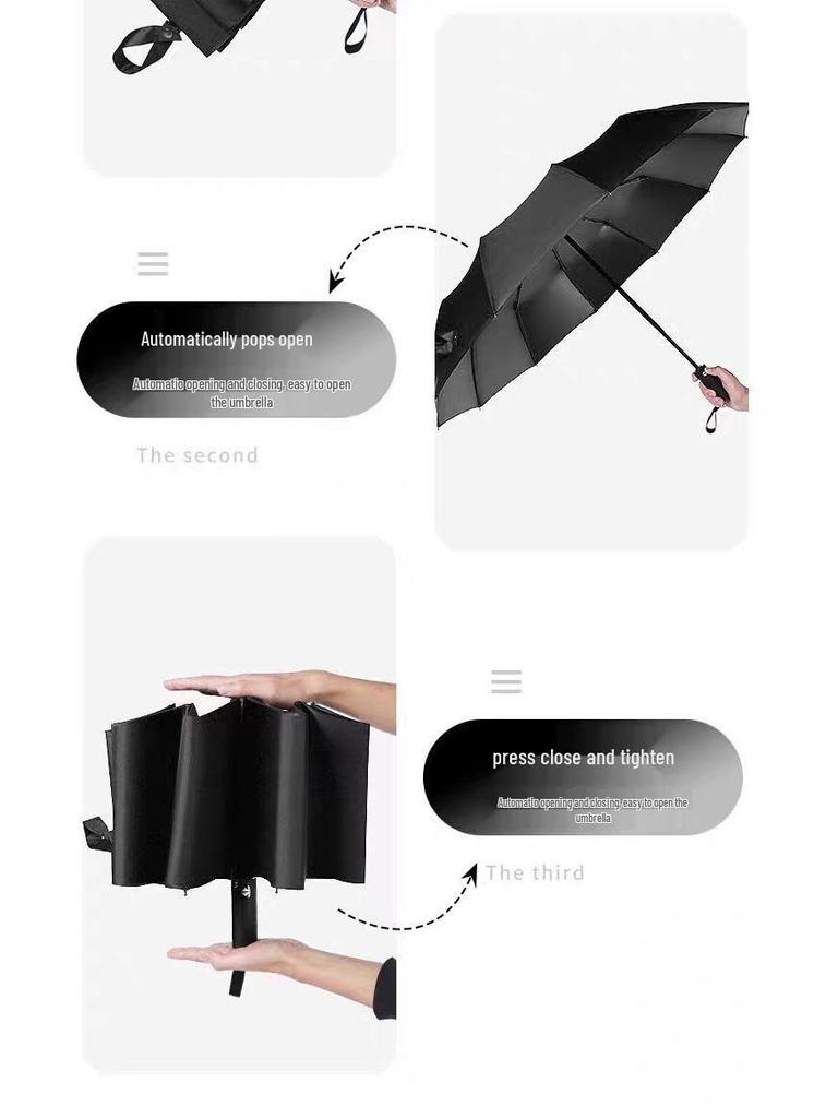 Large Size Automatic Folding Umbrella with Black Glue Sunshade for Sun and Rain