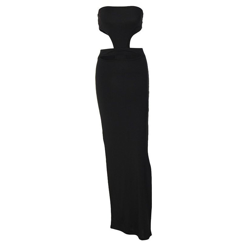 European and American Style Foreign Trade Hot-Selling Designer Dress 2023 New Women's Tube Top Style Hollow-Out Slit Dress