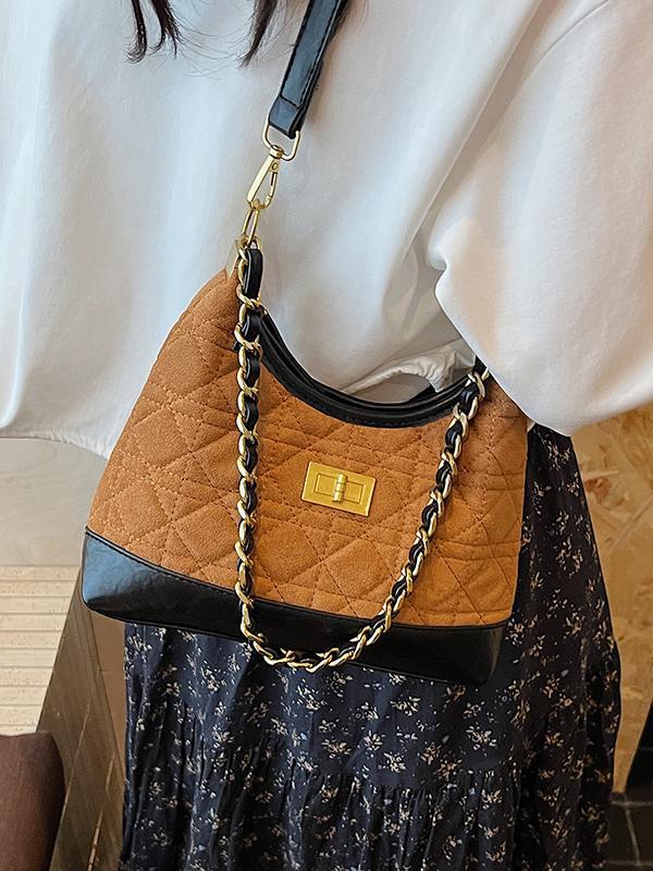 Retro Diamond Suede Crossbody Bag - Women's Versatile Color Block Shoulder Bag 2025