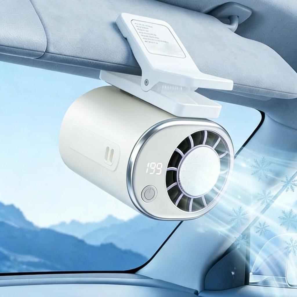 Car Clip on Air Conditioner Fan, Portable Clip on Fans with LED Display - 360° Rotation, 199 Speeds & Semi-Cooling Technology