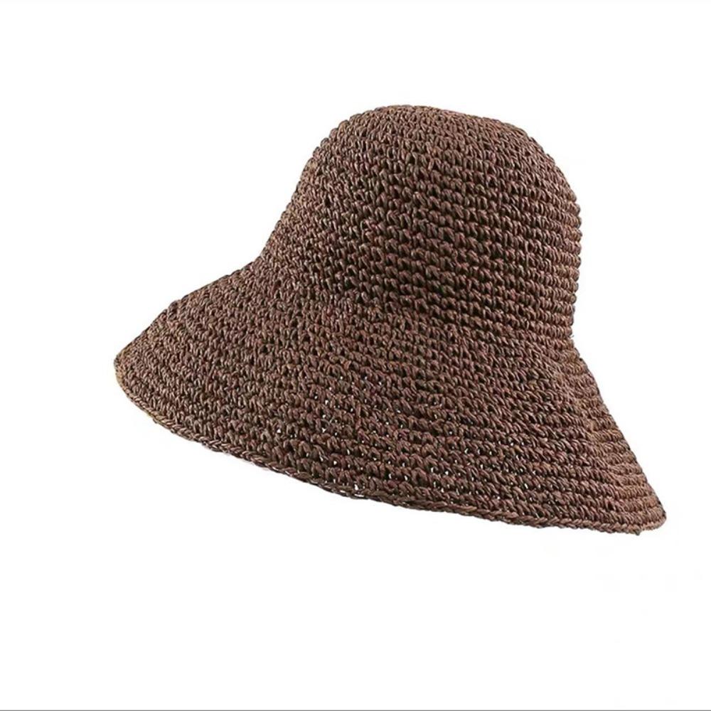 Korean Style Beach Sun Hat Solid Color Summer Bucket Hat Fashion Crochet Straw Hat  Fishing