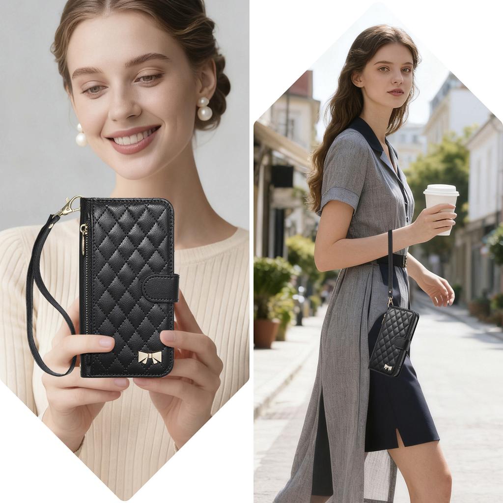 Leather Wallet Flip Case for Motorola Moto G05 G15 Power G75 G85 G56 G86 G57 G67 G77 5G Phone Cover with Wristlet Strap